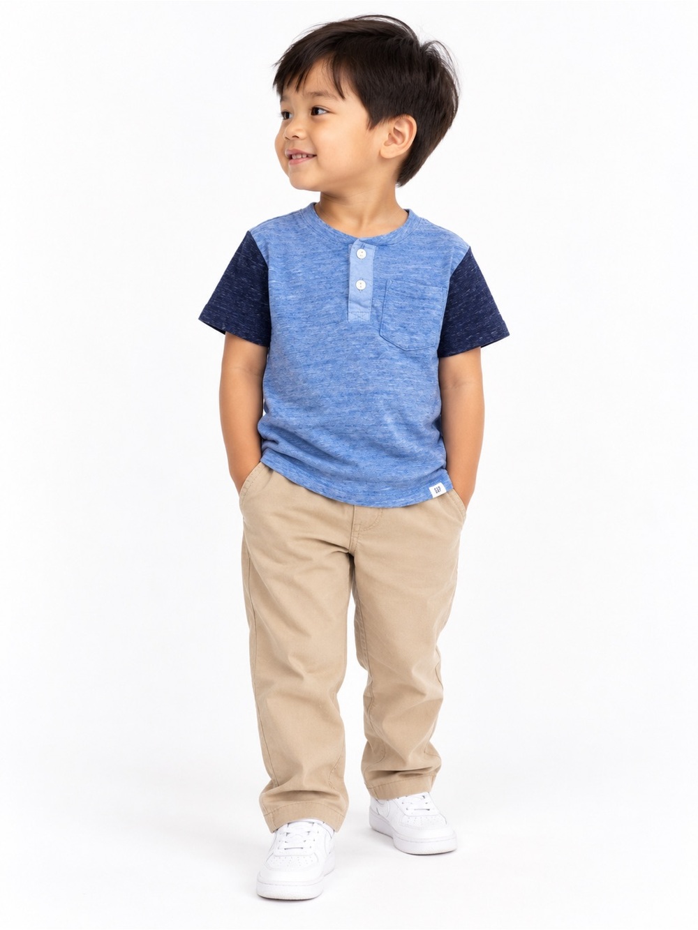 3/40$ Baby Gap Boys Blue Colourblock Henley T-Shirt 3 Years
